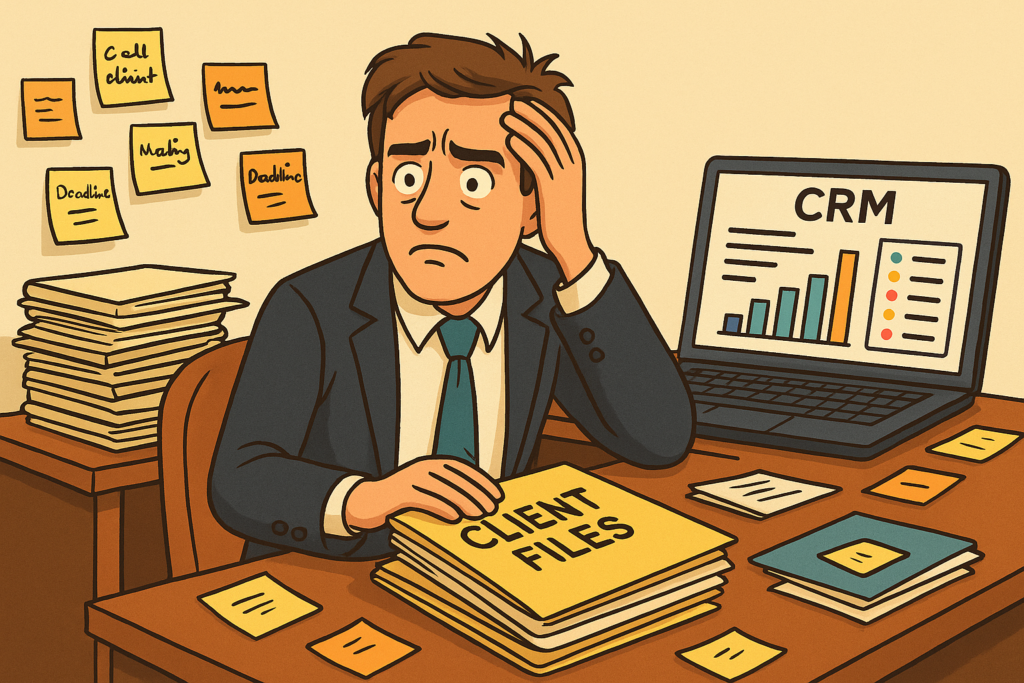 Solicitor overwhelmed by client files and poor CRM use, highlighting law firm CRM mistakes